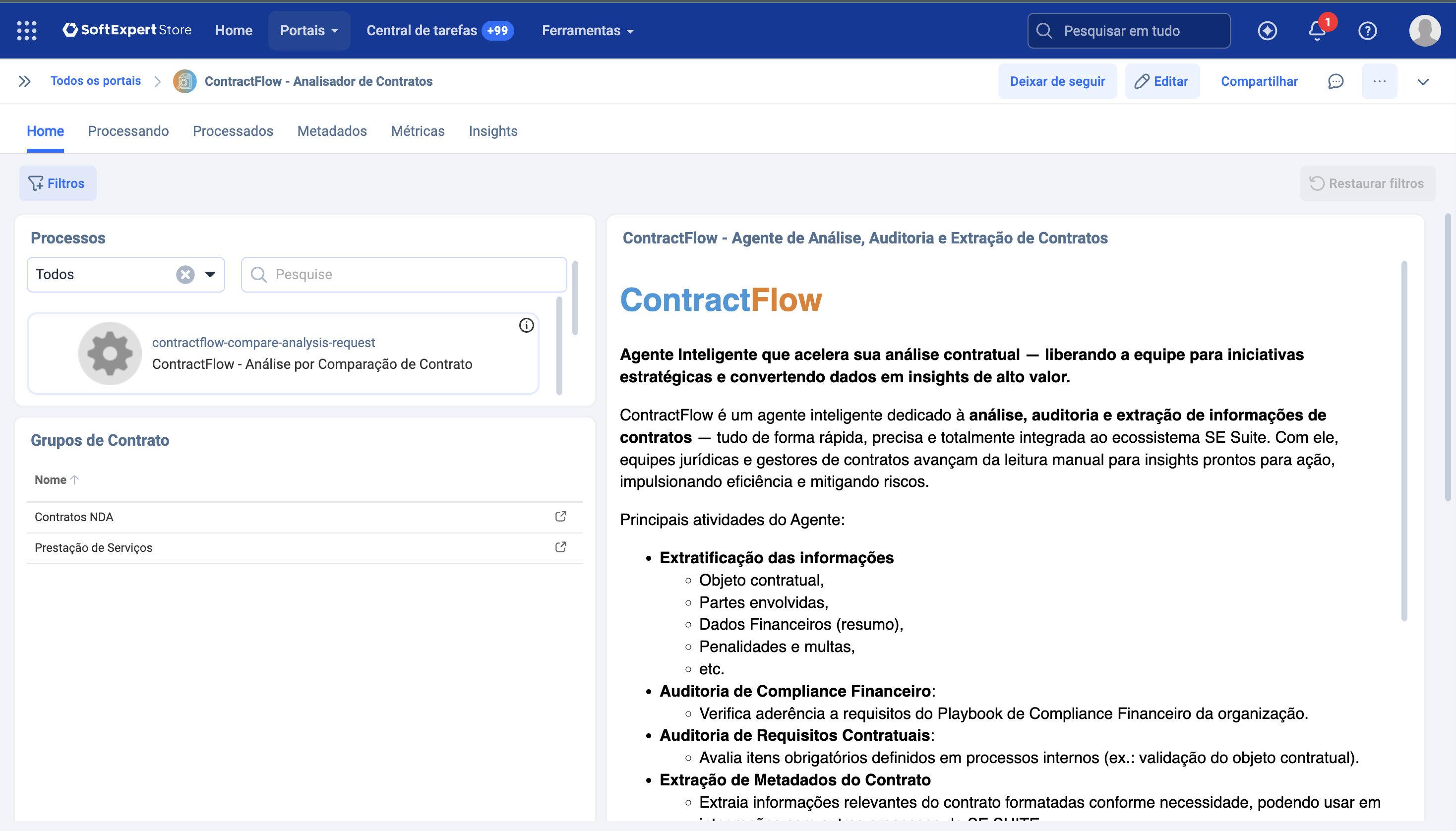 Visão principal do ContractFlow para revisão contratual